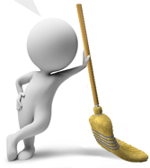 maid, housekeeper or house cleaner with broom